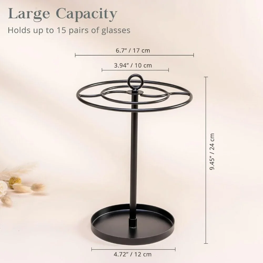 Sunglasses Organizer Stand – Large Capacity Eyeglasses Holder with Metal Frame &